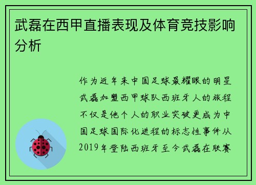 武磊在西甲直播表现及体育竞技影响分析